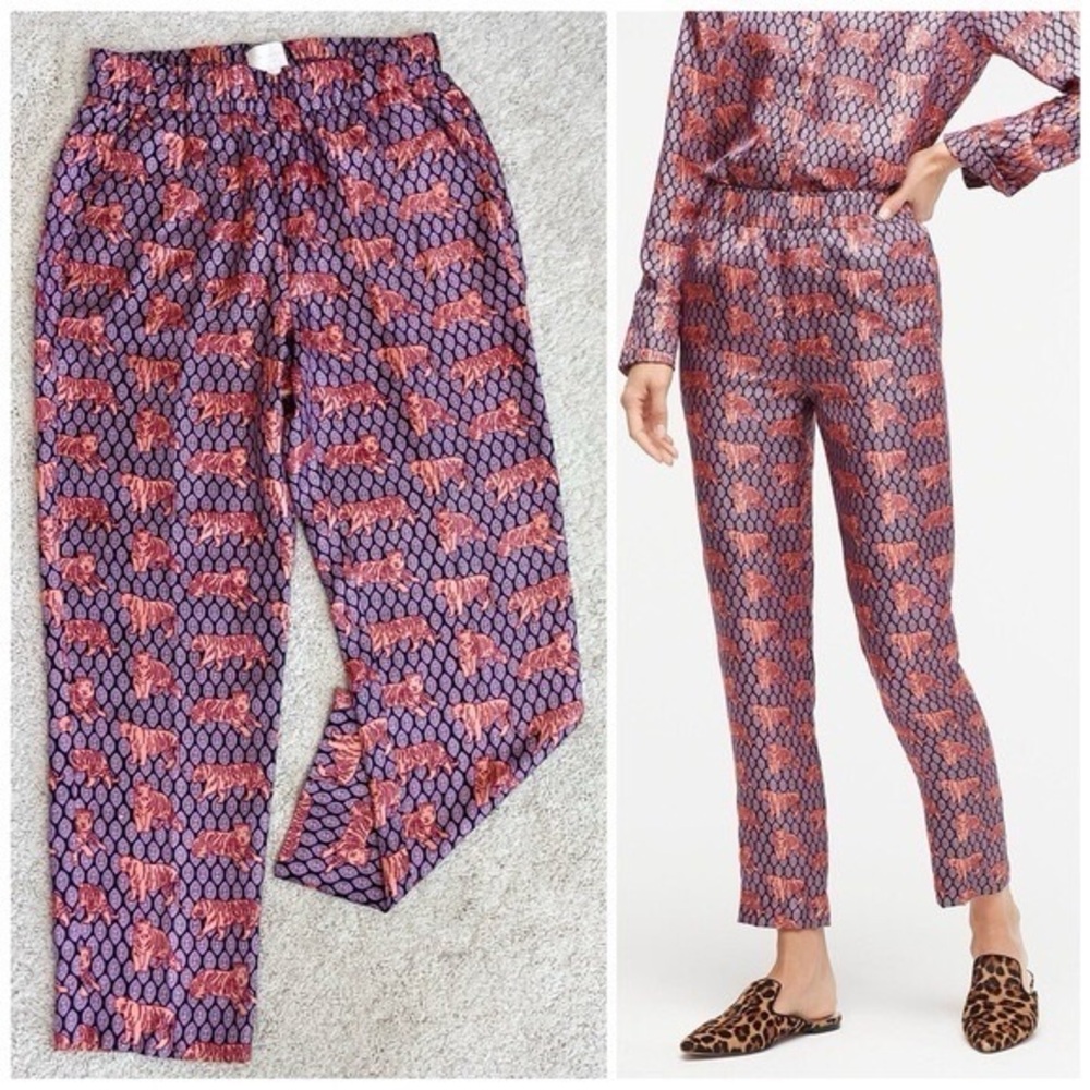 J. Crew Pink and Purple Ankle Cropped Pants and blouse 100% silk